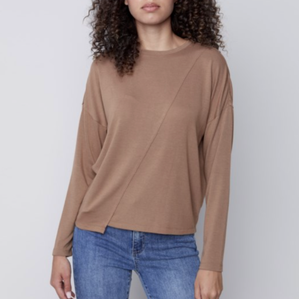 Soft Jersey Asymmetrical Top - Truffle (Only M + L Left) Hot on Sale