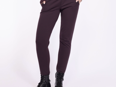 Polar Fleece Terry Cotton Stretch Pant - Gingham Bordeaux Sale